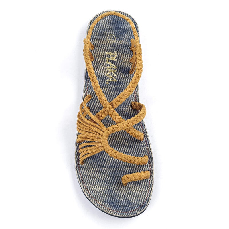 Plaka Palm Leaf Flat Summer Sandals for Women | Perfect for The Beach Walking & Dressy Occasions | Sand Yellow | Size 10 - Image 1